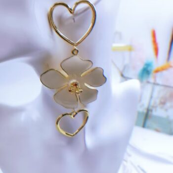 Heart & Flower Double Layer Dangle Earrings - View 2