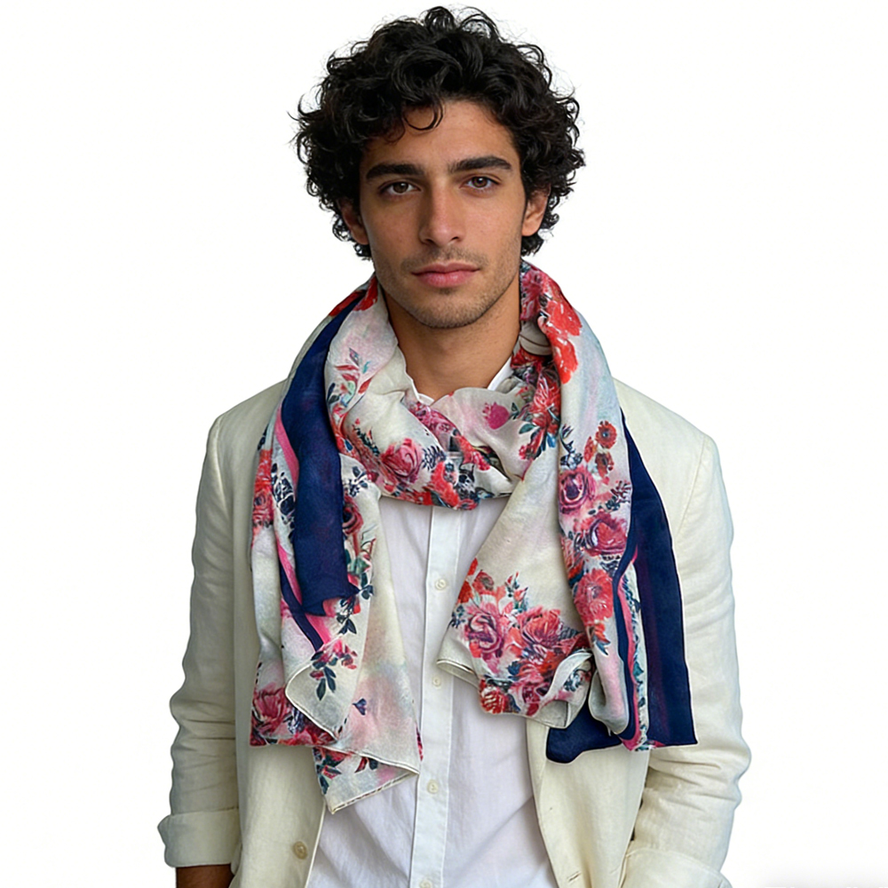 752bdc14-55ee-4802-8d11-e3fc781b1128 2pcs Extra Long Chic Floral Lightweight And Stylish Wrap Scarf ,Luxe Look For Evening Wear,Scarf,vacation,daily Life,evening