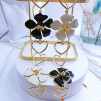 earrings Heart & Flower Double Layer Dangle Earrings