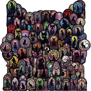 100pcs gothic black 100Pcs Gothic Black Cat Stickers, Graffiti Decals, Gothic Accessories, Scrapbook Stickers For Laptop, Ska