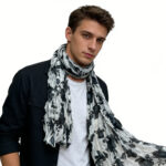 2pcs black white 2pcs Black White Crinkle Graphic Textured Scarf,High Contrast Abstrac Crinkle Texture Adds Depth Scarf ,vaca