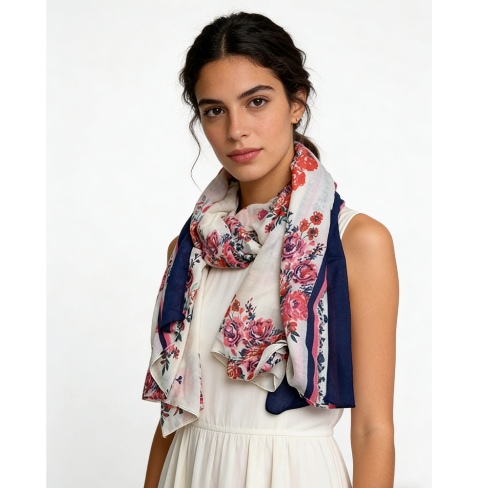 9d4a941c-3ad3-4be7-b78f-691e592f3b98 2pcs Extra Long Chic Floral Lightweight And Stylish Wrap Scarf ,Luxe Look For Evening Wear,Scarf,vacation,daily Life,evening