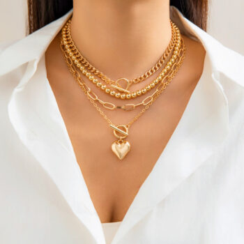 Ladies' Versatile Geometric OT Buckle Short Heart-shaped Necklace - View 2