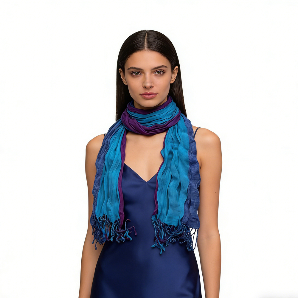 baffcb0a-faea-4bb3-91bb-aadd35a2a595 2pcs Sky Blue Dyed Crinkle Scarf,vacation,daily Life,evening Party,Office Appropriate Subtlety For Women Men,for Casual Outfi