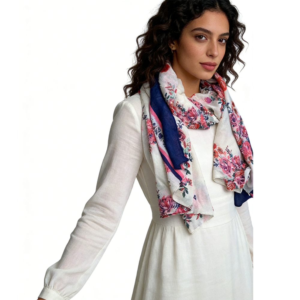 bba5d3e6-3804-4f09-98bd-fa4076b0393a 2pcs Extra Long Chic Floral Lightweight And Stylish Wrap Scarf ,Luxe Look For Evening Wear,Scarf,vacation,daily Life,evening