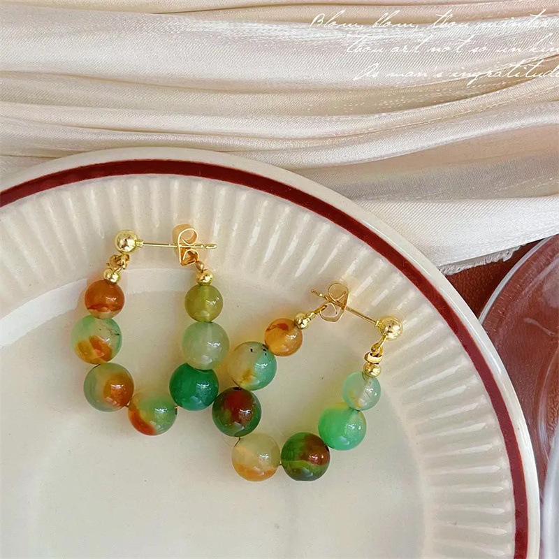 c3e85350-a96d-4f53-9d58-6197f538e9a4 earrings Womens Colorful Fashion Beaded Jade Earrings