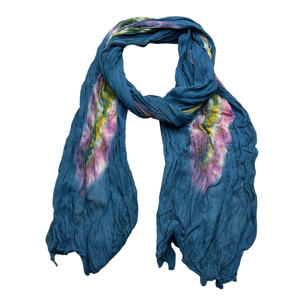 cb5b9914-5328-4348-81b9-81cdbb97f3b8 2pcs Turquoise Tie-Dye Cotton Scarf,Crinkle Soft And Breathable Scarf ,vacation,daily Life,evening Party,Office Appropriate S