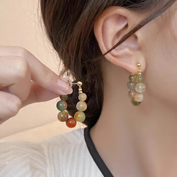 Womens Colorful Fashion Beaded Jade Earrings - View 2
