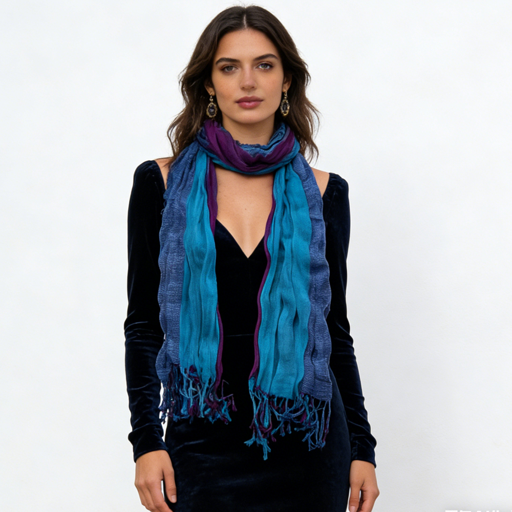 fecf20b0-758c-4f2d-9e49-51f60972c984 2pcs Sky Blue Dyed Crinkle Scarf,vacation,daily Life,evening Party,Office Appropriate Subtlety For Women Men,for Casual Outfi