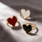 french retro enamel heart ring – adjustable gold band
